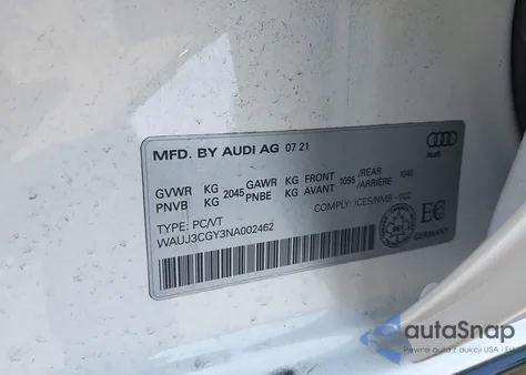 2022 Audi S3 Prestige Tfsi Quattro S Tronic z USA, uszkodzony, nr VIN WAUJ3CGY3NA002462